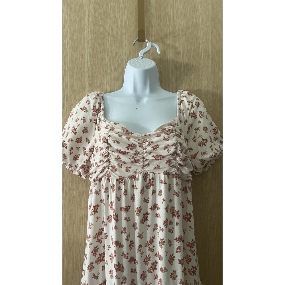 Kirious Los Angeles Floral Midi Dress Size Large Smocked Puffy Sleeves Rayon - Picture 2 of 12